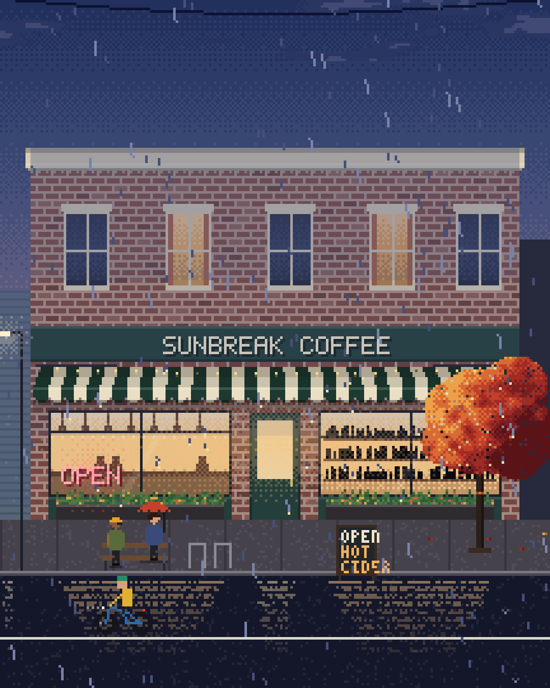Sunbreak Coffee (demo), an animated pixel portrait (still)