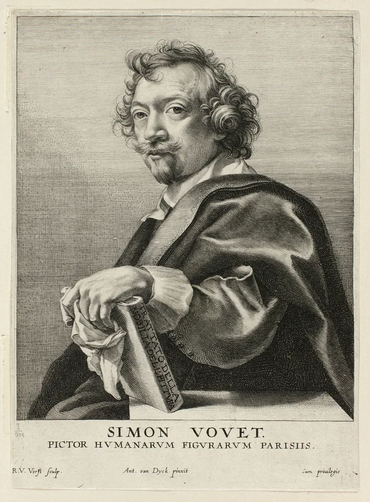 Simon Vouet: engraving in black on cream laid paper by Robert van Voerst, 1630/36.