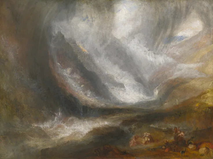Valley of Aosta: Snowstorm, Avalanche, and Thunderstorm: oil on canvas by Joseph Mallord William Turner, 1836–37.
