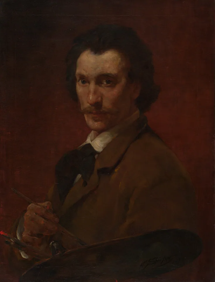 Self-Portrait: oil on canvas by Walter Shirlaw, 1878.