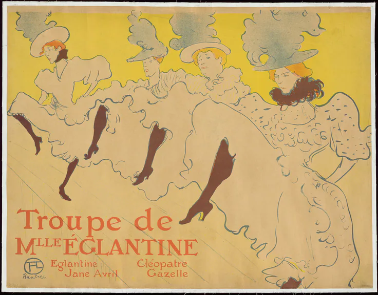 Mademoiselle Eglantine's Troupe: color lithograph on tan wove paper by Henri de Toulouse-Lautrec, 1896.