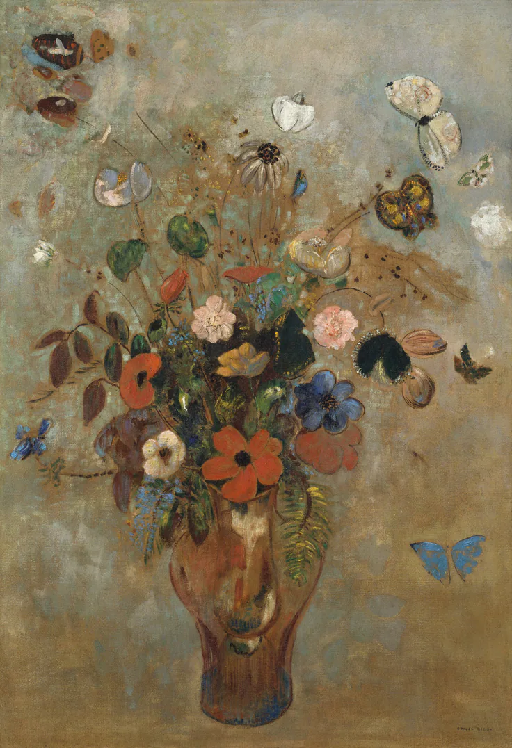 Still Life with Flowers: oil on canvas by Odilon Redon, 1905.