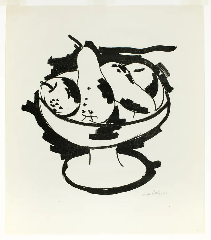 Bowl of Fruit: lithograph on white wove paper by Marsden Hartley, 1923.