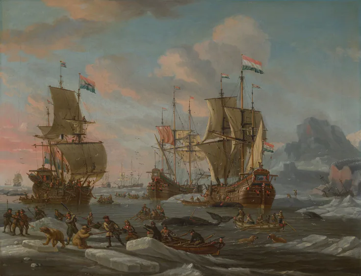 The Dutch Whaling Fleet: oil on canvas by Abraham Storck, c. 1695.