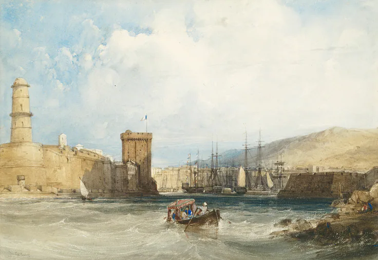 The Entrance to the Harbor of Marseilles: watercolor by William Callow, c. 1838.