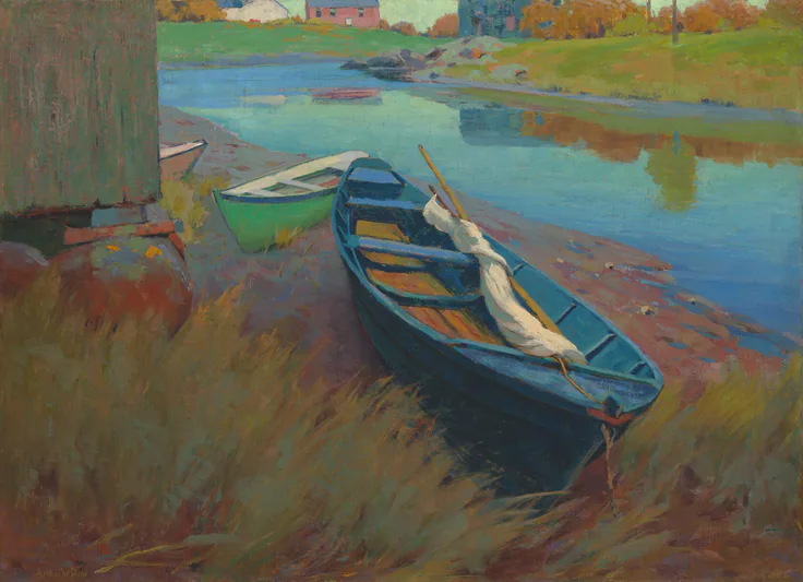 Boats at Rest: oil on canvas by Arthur Wesley Dow, c. 1895.