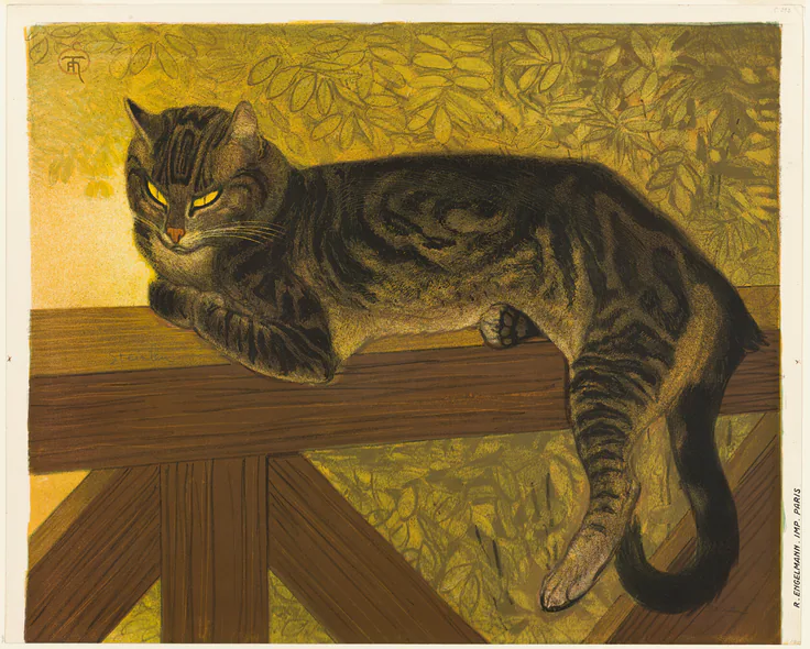 Summer: Cat on a Balustrade: lithograph by Théophile-Alexandre Steinlen, 1909.