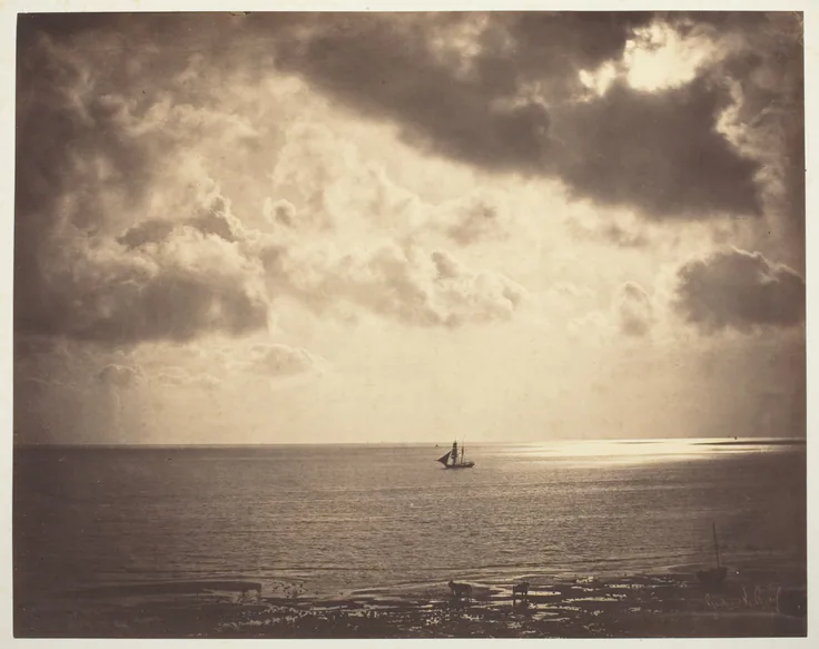 Brig on the Water: albumen print, from the album "Vistas del Mar" by Gustave Le Gray, 1856.