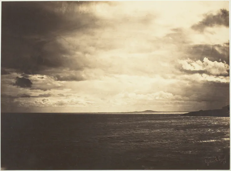 Cloudy Sky, Mediterranean Sea: albumen print, No. 16 from the album "Vistas del Mar" by Gustave Le Gray, 1857.