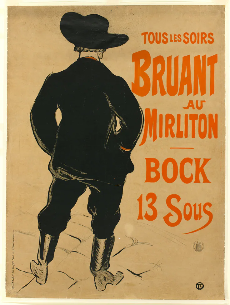 Aristide Bruant: lithograph by Henri de Toulouse-Lautrec, 1893.