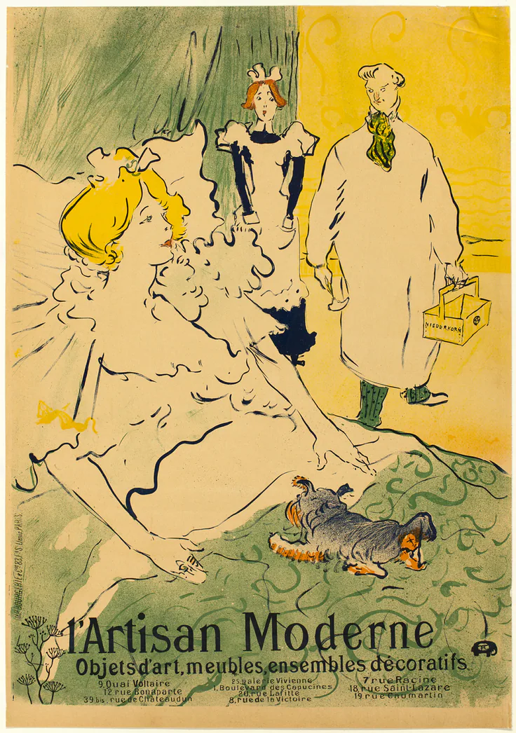 L'Artisan Moderne: lithograph poster on tan wove paper, laid down on fabric by Henri de Toulouse-Lautrec, 1896.