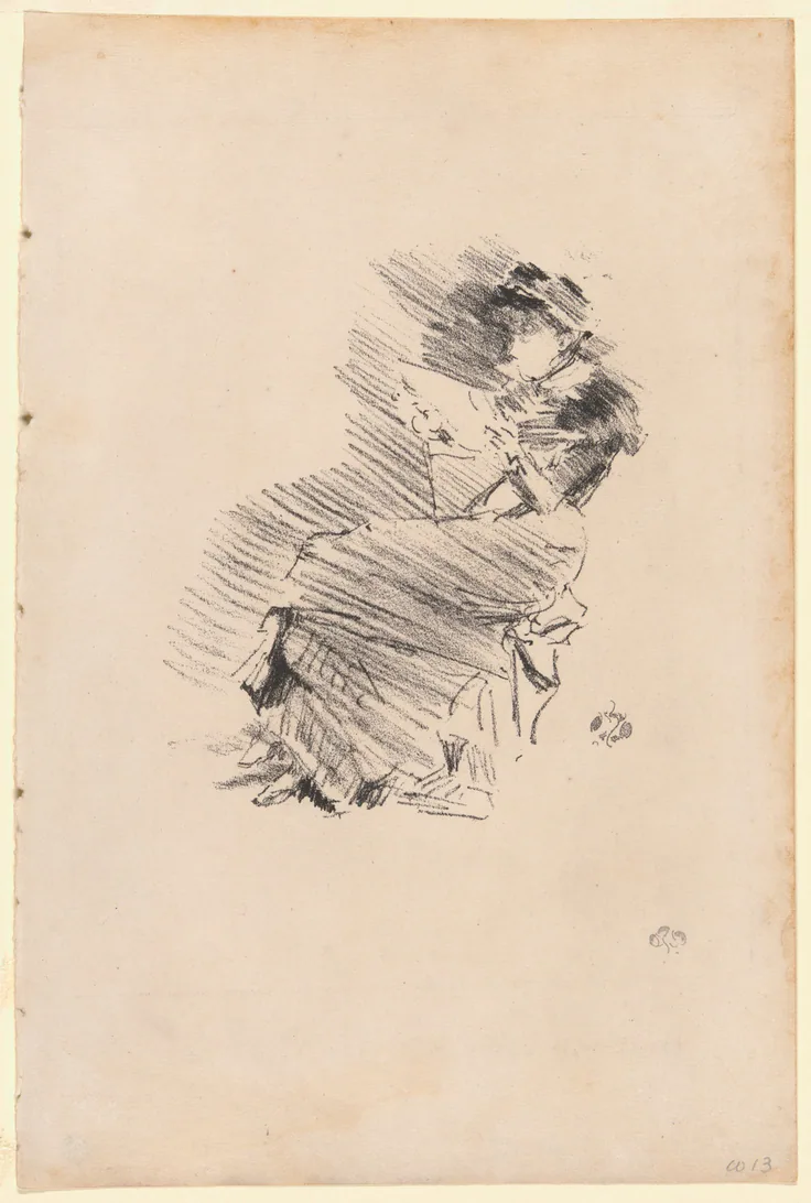 Reading: lithograph, in black ink, with scraping, on cream laid paper by James McNeill Whistler, 1879, published 1887.
