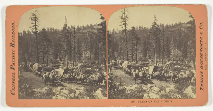 Teams on the Summit, No. 780 from the series "Central Pacific Railroad": albumen print, stereo by Thomas Houseworth & Co., 1867.