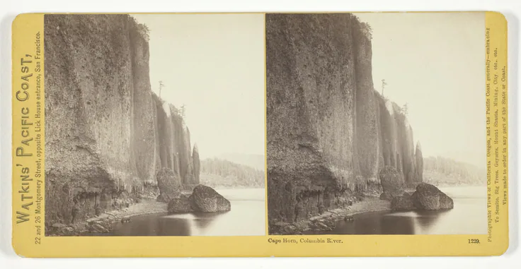 Cape Horn, Columbia River, No. 1229 from the series "Watkins' Pacific Coast": albumen print, stereo by Carleton E. Watkins, 1867.
