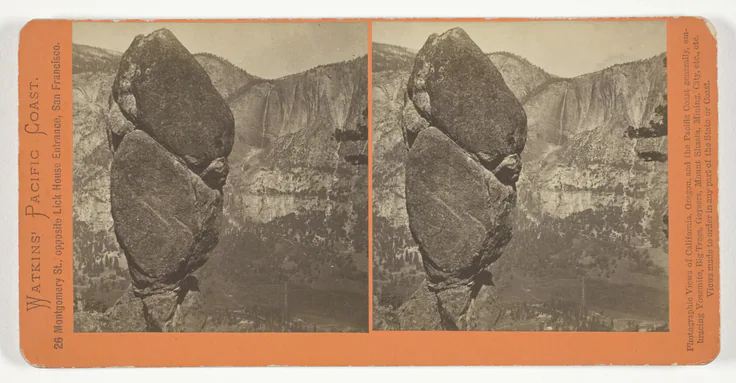 Agassiz Column from Glacier Point Trail, Yosemite, from the series "Watkins' Pacific Coast": albumen print, stereo by Carleton E. Watkins, 1861/76.