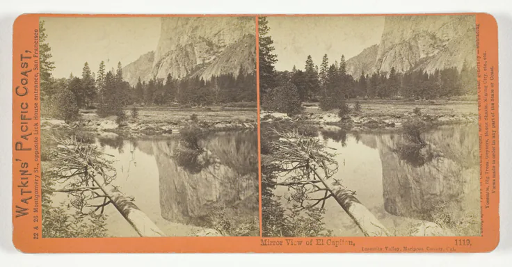 Mirror View of El Capitan, Yosemite Valley, Mariposa County, Cal., No. 1119 from the series "Watkins' Pacific Coast": albumen print, stereo by Carleton E. Watkins, 1861/76.