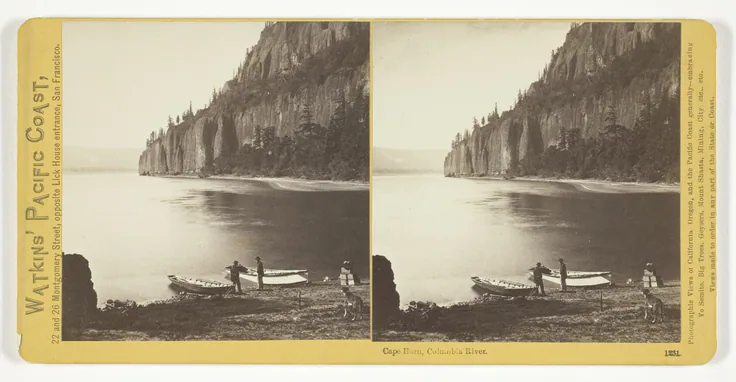 Cape Horn, Columbia River, No. 1231 from the series "Watkins' Pacific Coast": albumen print, stereo by Carleton E. Watkins, 1867.