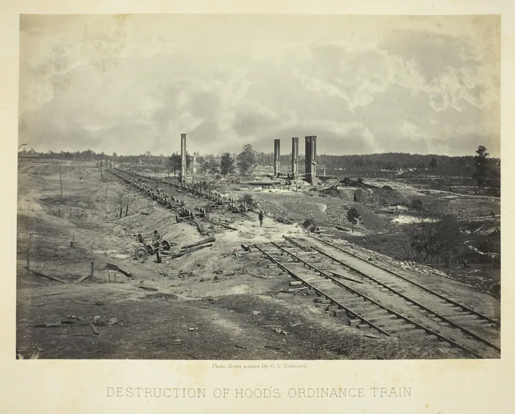 Destruction of Hood's Ordinance Train: albumen silver print by George N. Barnard, 1864.
