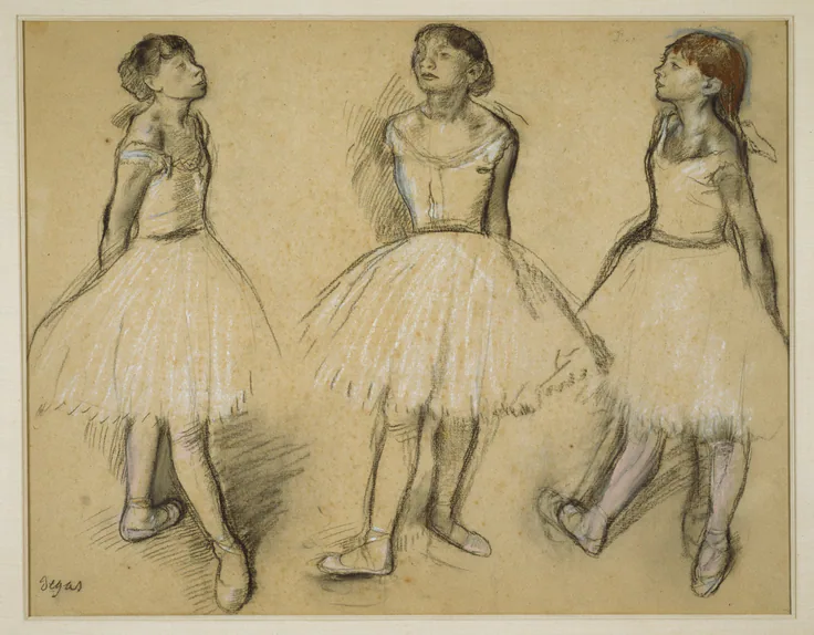 Three Studies of a Dancer in Fourth Position: pastel by Edgar Degas, 1879/80.
