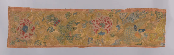 Fragment of Embroidery: textile by China, Yüan dynasty (1279–1368), 14th century.