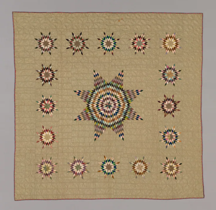 "Lone Star" Variation Quilt: textile by Ruth Hart, c. 1845/50.
