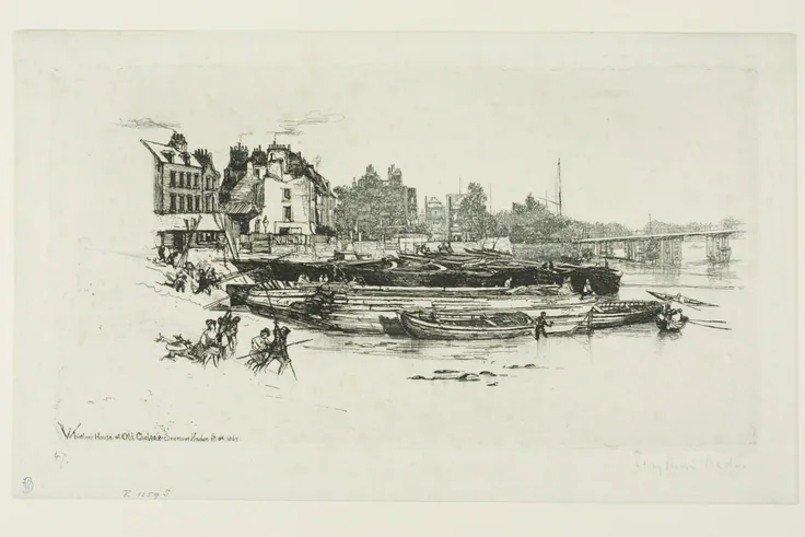 Whistler's House, Chelsea: etching with drypoint on ivory laid paper by Francis Seymour Haden, 1863.
