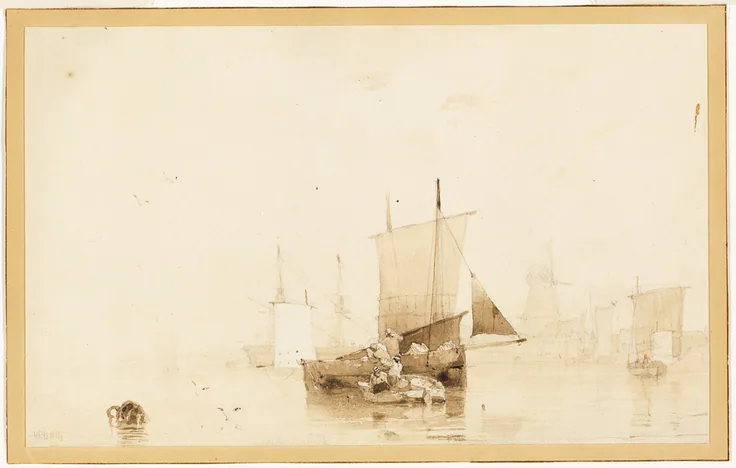 Boats in a Harbor: watercolor by Richard Parkes Bonington, c. 1824.