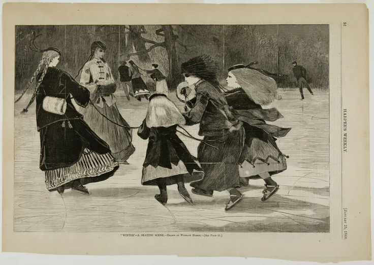 "Winter"—A Skating Scene: wood engraving on paper by Winslow Homer, published January 25, 1868.