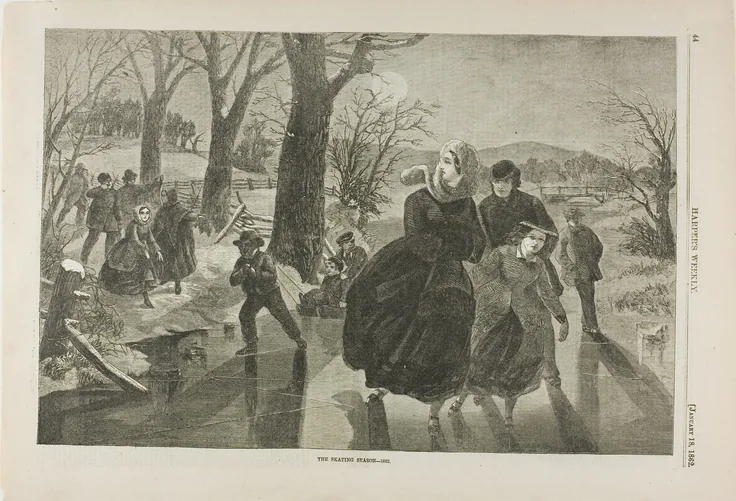 The Skating Season: wood engraving on paper by Winslow Homer, published January 18, 1862.