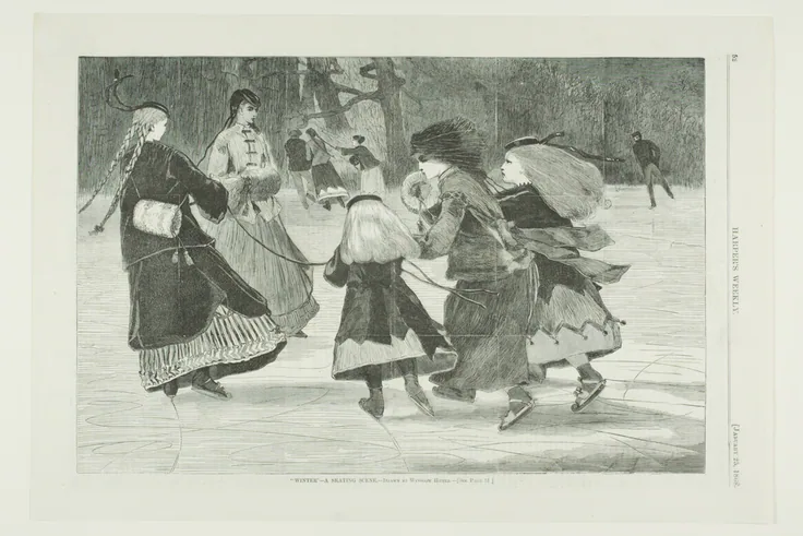 "Winter"—A Skating Scene: wood engraving on ivory wove paper by Winslow Homer, published January 25, 1868.