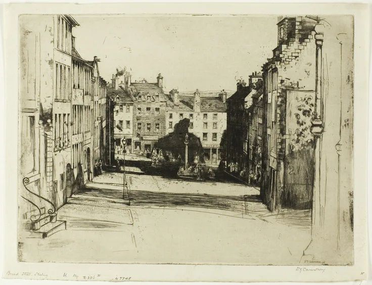 Broad Street, Stirling: etching, with touches of drypoint, on ivory laid paper by David Young Cameron, 1899.