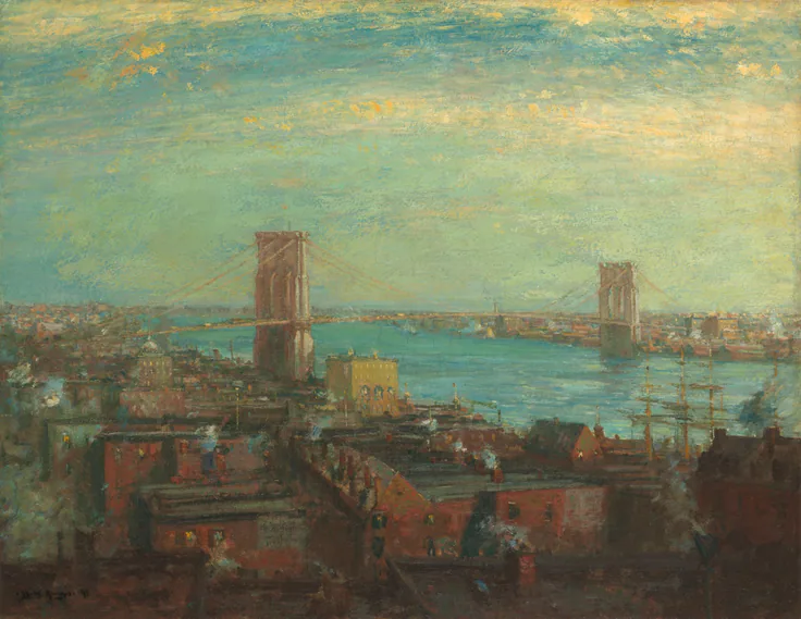 Brooklyn Bridge: oil on canvas by Henry Ward Ranger, 1899.