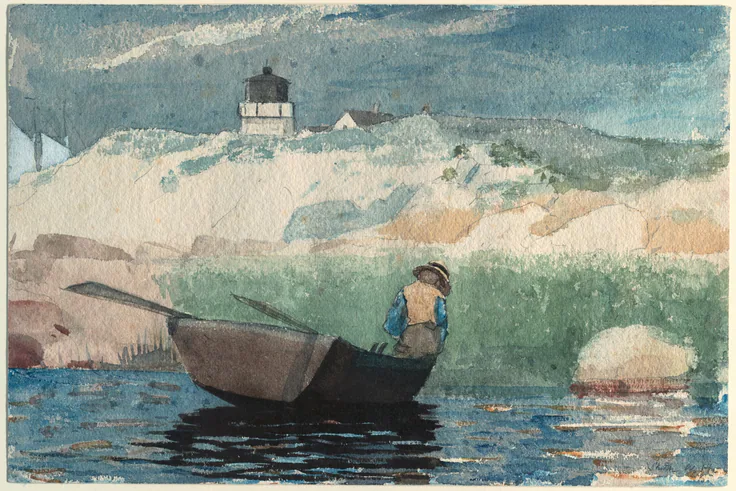 Boy in Boat, Gloucester: watercolor by Winslow Homer, 1880/81.