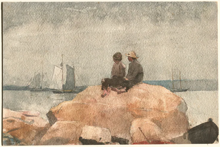 Two Boys Watching Schooners: watercolor by Winslow Homer, 1880.