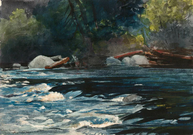 The Rapids, Hudson River, Adirondacks: watercolor by Winslow Homer, 1894.