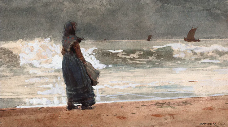 The Watcher, Tynemouth: watercolor by Winslow Homer, 1882.