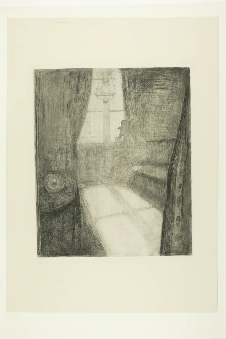Moonlight. Night in St Cloud: drypoint, with open bite and burnishing, on cream wove paper by Edvard Munch, 1895.