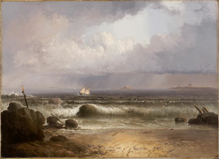 Coming Squall (Nahant Beach with a Summer Shower): oil on canvas mounted on cradled panel by Thomas Doughty, 1835.
