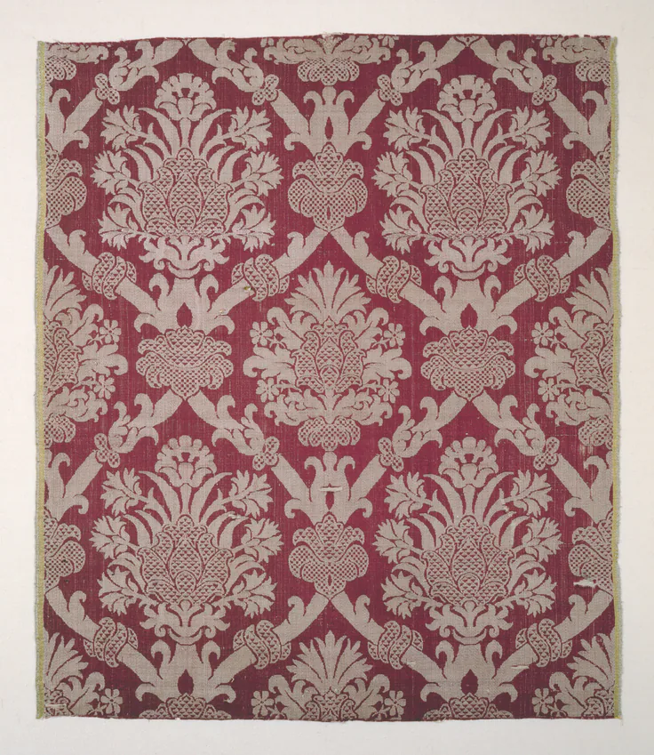 Panel: silk and linen, satin damask weave by Italy, 16th century.