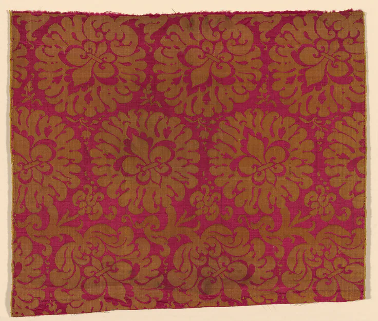Fragment: silk, satin weave self-patterned by reversing of faces by France, 1601/25.