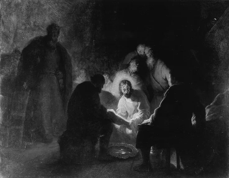 Christ Washing the Disciples' Feet: oil on paper, mounted on panel by Attributed to Jan Lievens, c. 1630.