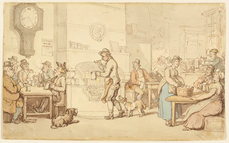 Interior of an Inn: watercolor by Thomas Rowlandson, n.d..
