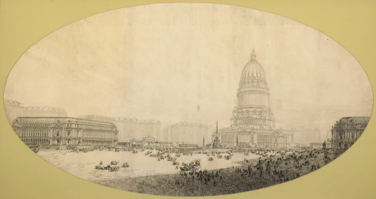 Proposed Civic Center Square, Plan of Chicago: ink on paper by Daniel Hudson Burnham, American, 1846-1912, 1909.