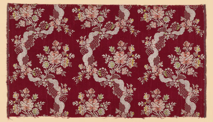 Panel: silk; plain weave with additional patterned warps by France, 1750/75.