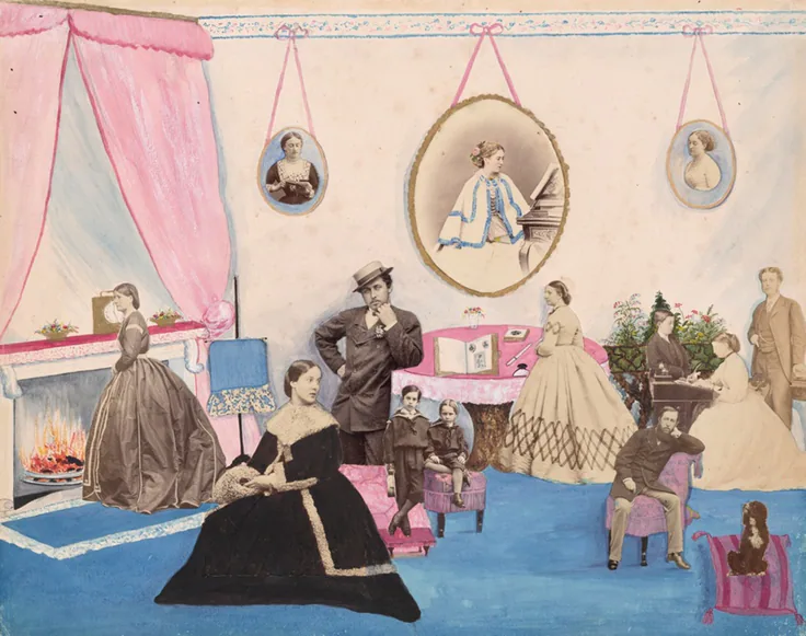 Lady Filmer in her Drawing Room: albumen prints, collage and watercolor by Mary Georgiana Caroline, Lady Filmer, 1863–68.