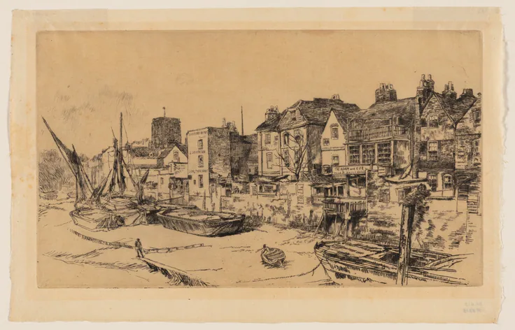 The "Adam and Eve," Old Chelsea: etching and drypoint in black ink on cream Japanese paper by James McNeill Whistler, 1878.