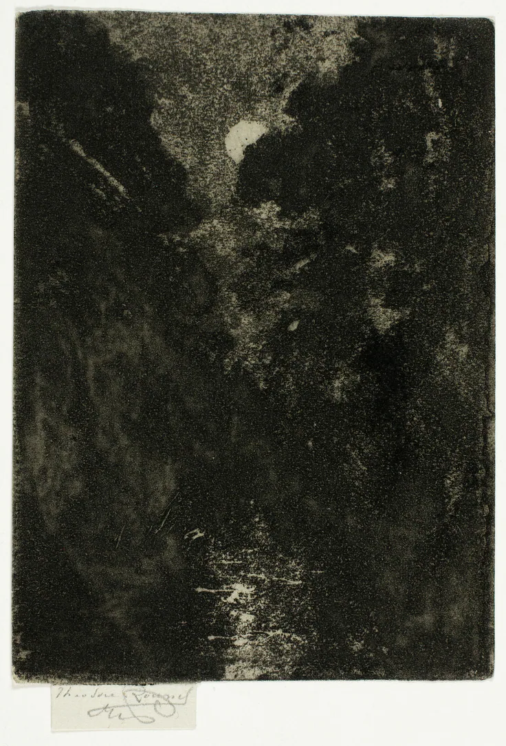 Trees in Moonlight: soft ground etching in black on ivory laid paper by Theodore Roussel, 1890–1900.