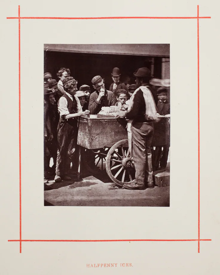Halfpenny Ices: woodburytype, from the album "Street Life in London" by John Thomson, 1877.