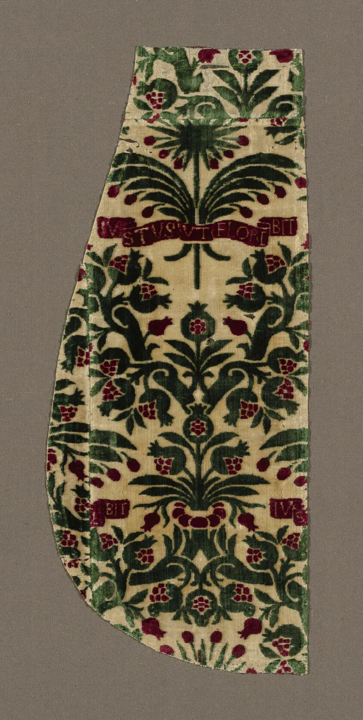 Portion of a Chasuble: silk, satin weave, cut solid velvet by Probably made for Piero Soderini, 1450-1500.