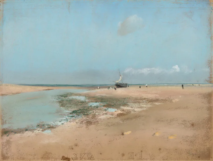 Beach at Low Tide (Mouth of the River): pastel on light brown wove paper by Edgar Degas, 1869.